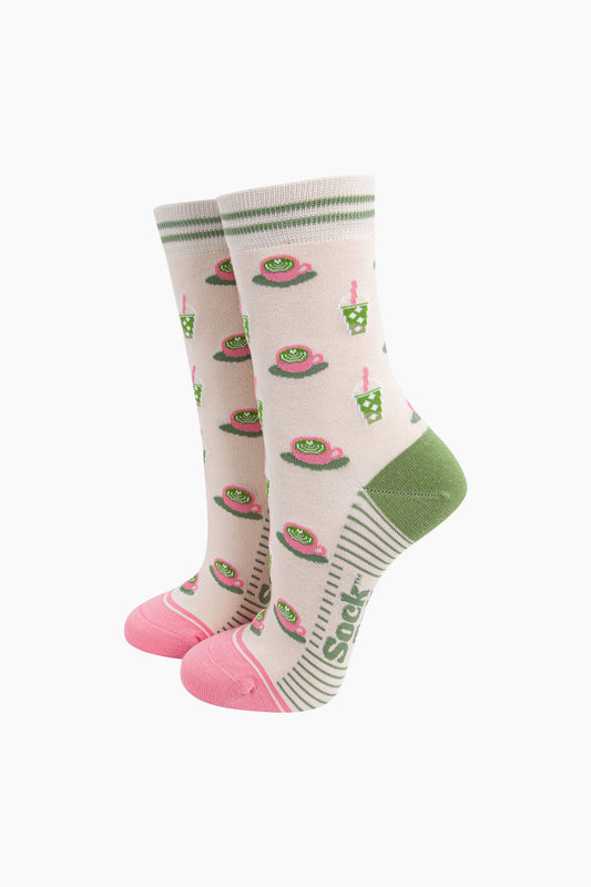 Womens Matcha Tea Bamboo Socks in Cream