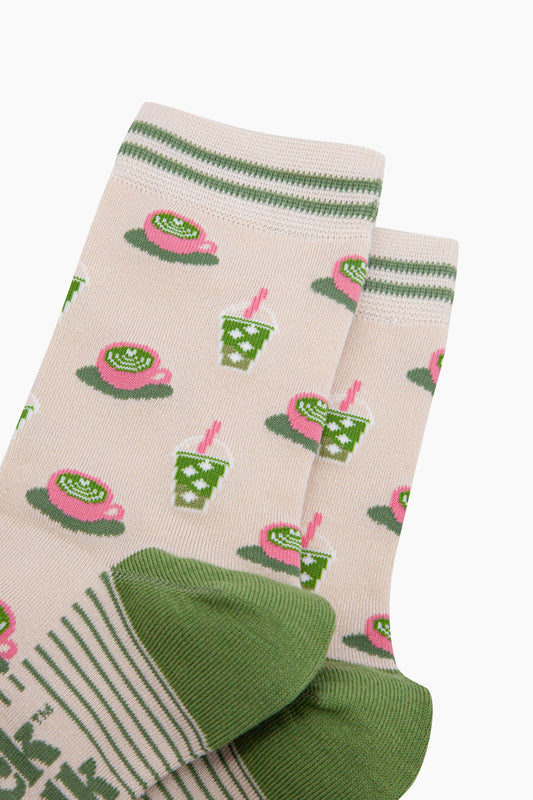Womens Matcha Tea Bamboo Socks in Cream