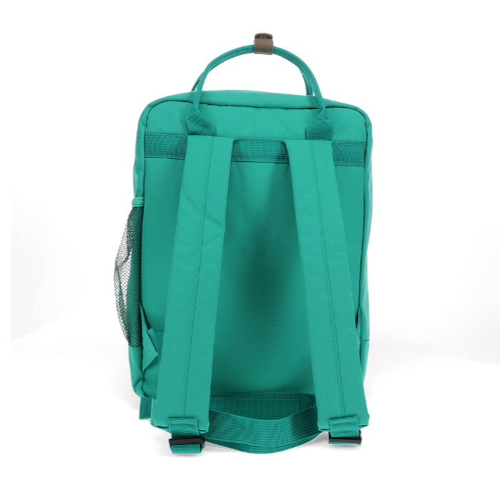 Green backpack on a white background