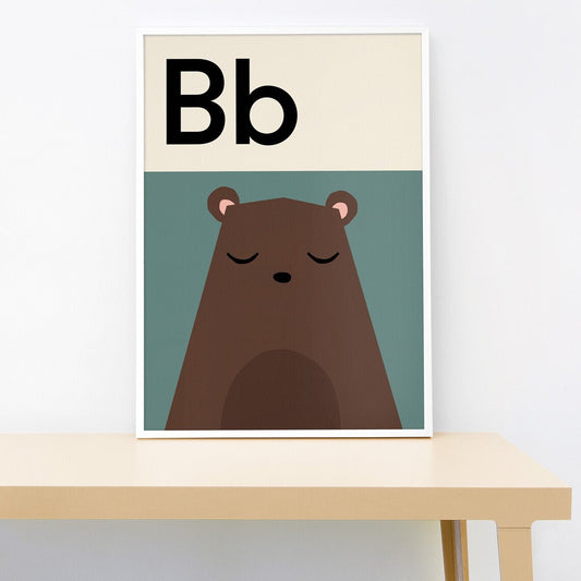 Poster with a bear illustration and 'Bb' letters on