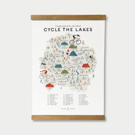 Map of the Lakes with cycling routes on a white background