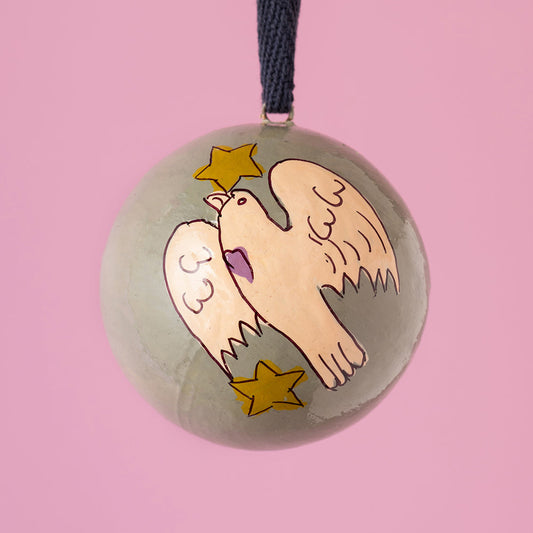 Decorative ornament with dove and stars handpained