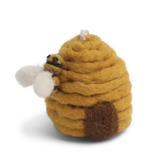 Handmade felt bee hive with bee attached
