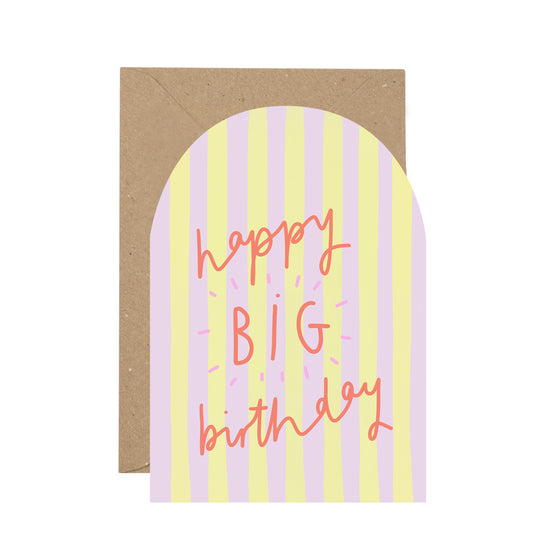 Greeting card with 'Happy Big Birthday' text on a striped background