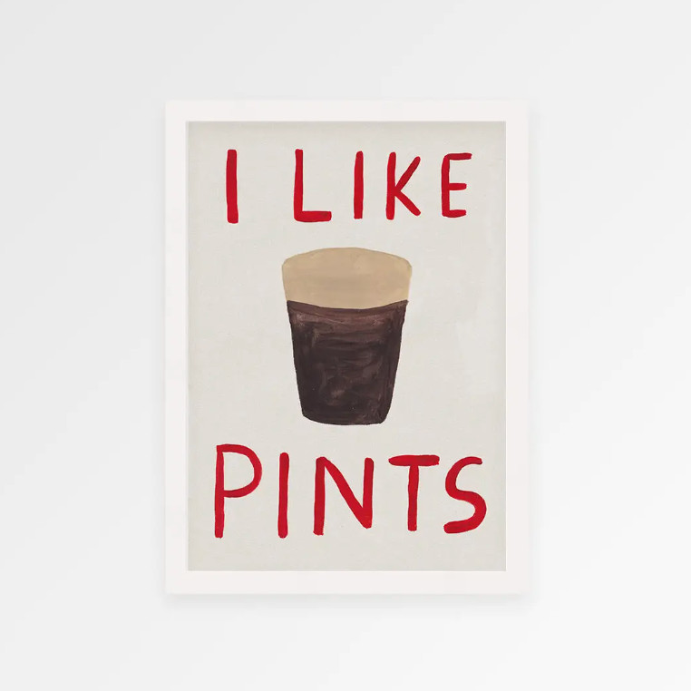Poster with a pint glass illustration and text 'I LIKE PINTS' on a white background
