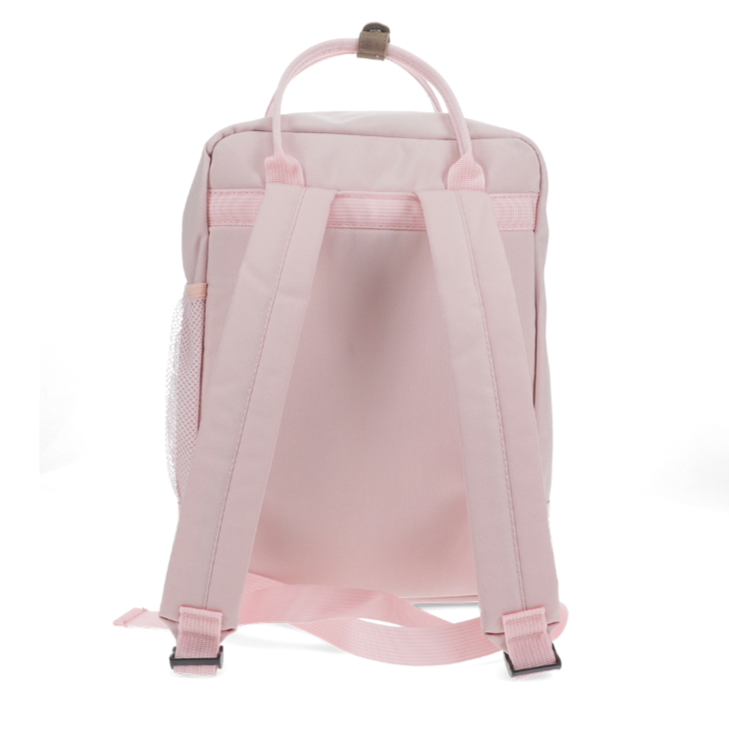 Pink backpack on a white background
