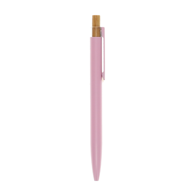 Baby pink recycled aluminium ballpoint pen on a white background