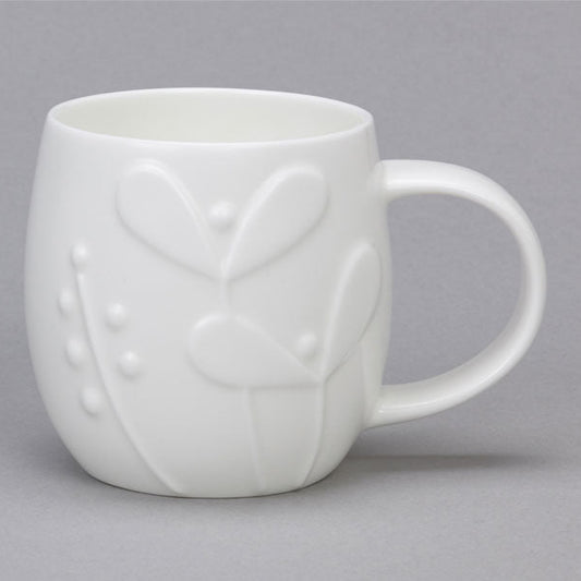 White bone china mug with 3d seedling design