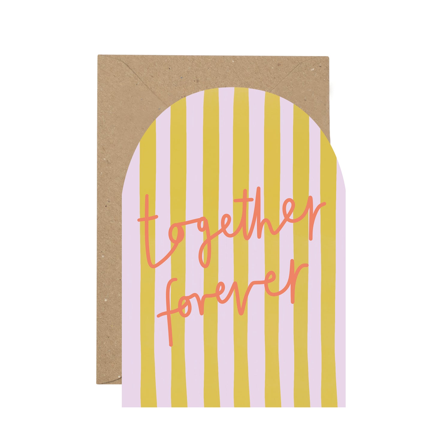 Greeting card with yellow and white striped design and 'Together Forever' text on a white background.