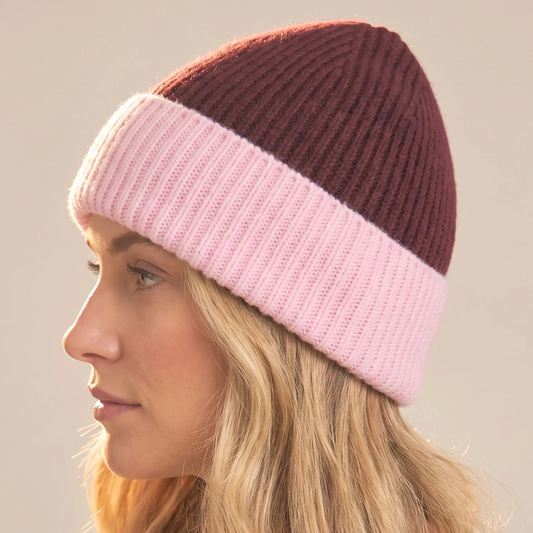 Berry/Pink Two Tone Beanie Hat