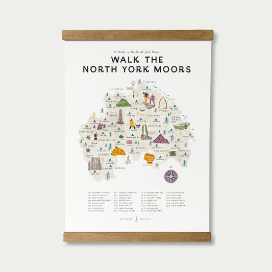 Map of North York Moors with illustrations and checklist on a white background