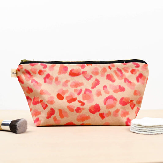 Neon leopard design cosmetic bag Printed on sustainable cotton, with a high quality YKK brass zip and natural panama cotton lining.