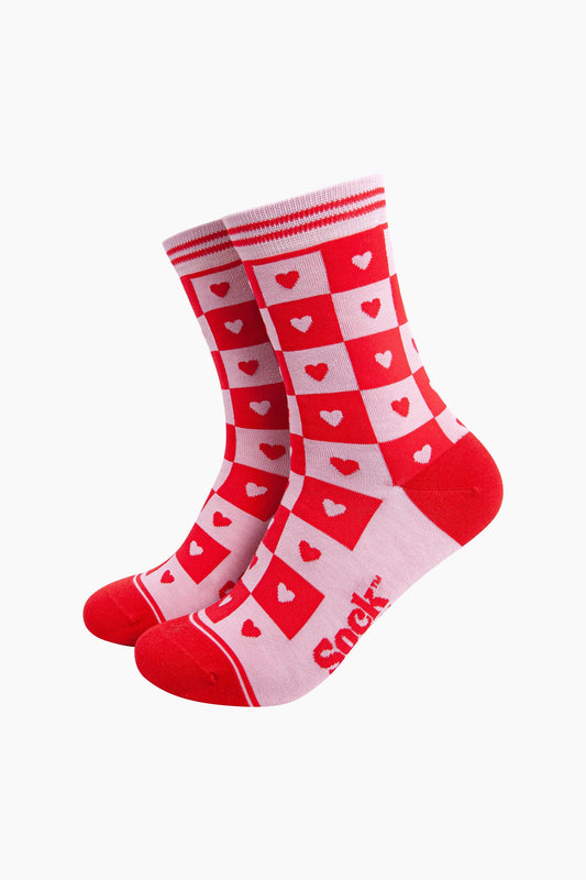 Women's Bamboo Socks - Heart Checkerboard