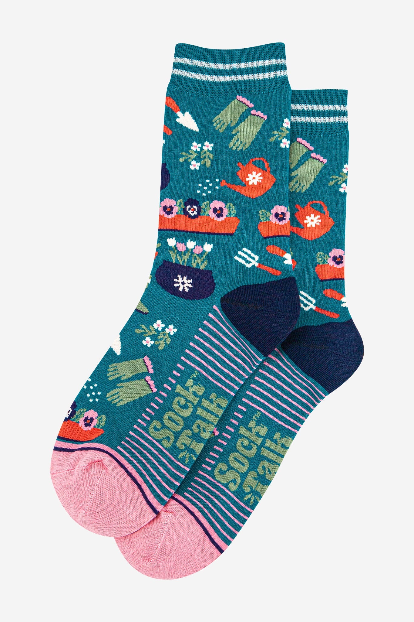 Women's Bamboo Socks - Teal/Pink, Gardening