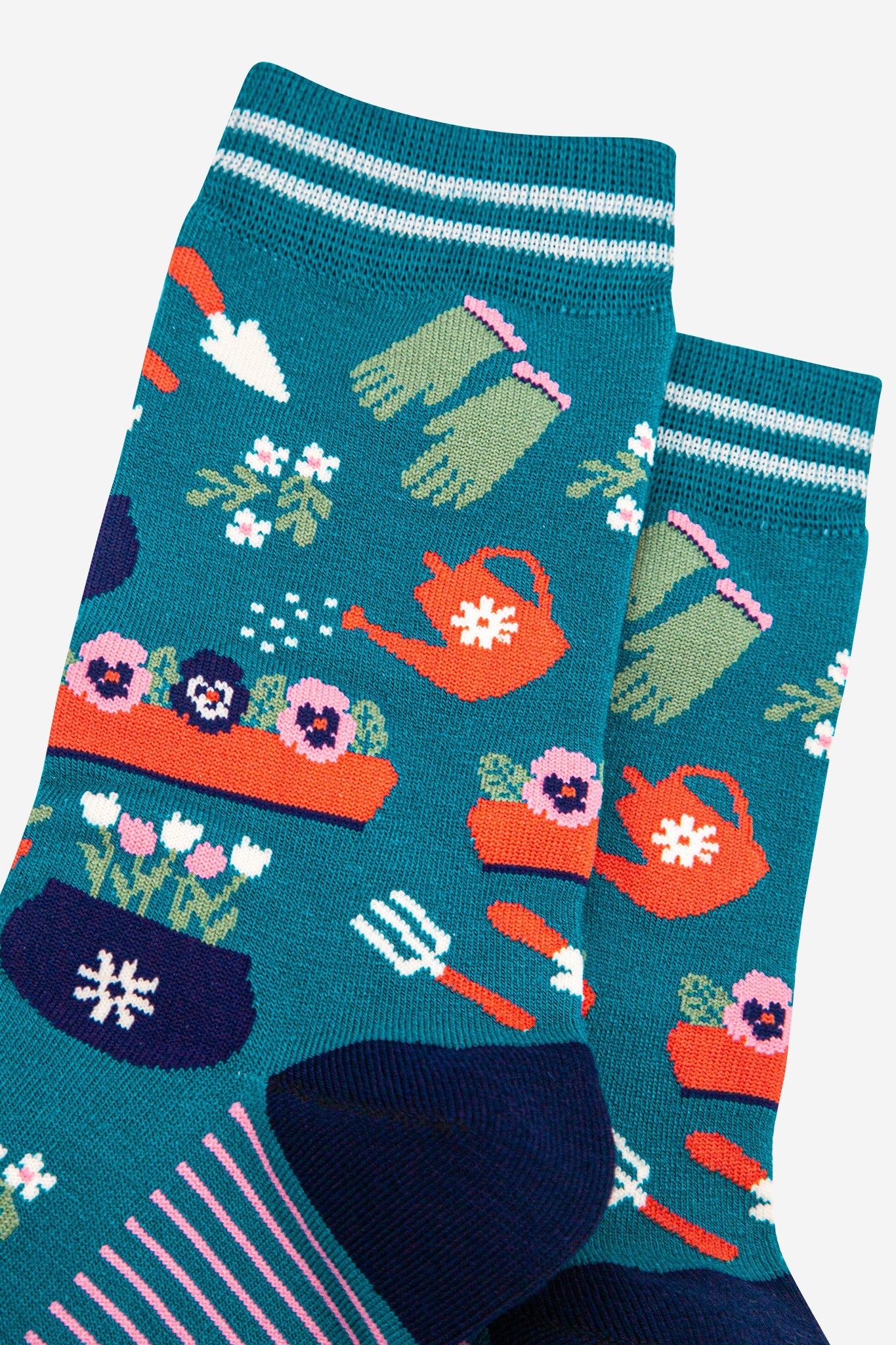Women's Bamboo Socks - Teal/Pink, Gardening