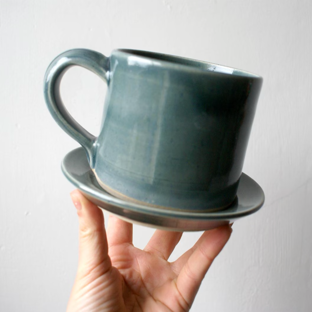 Handcrafted Straight Cup + Saucer set | Ice Blue