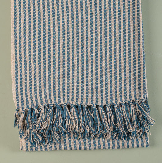 100% recycled cotton throw blue stripe
