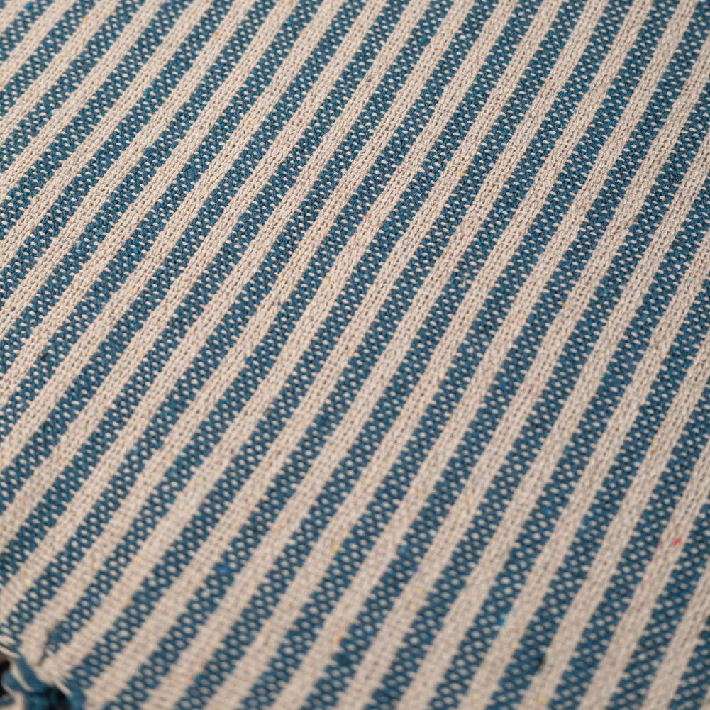 Close-up of blue and white striped fabric