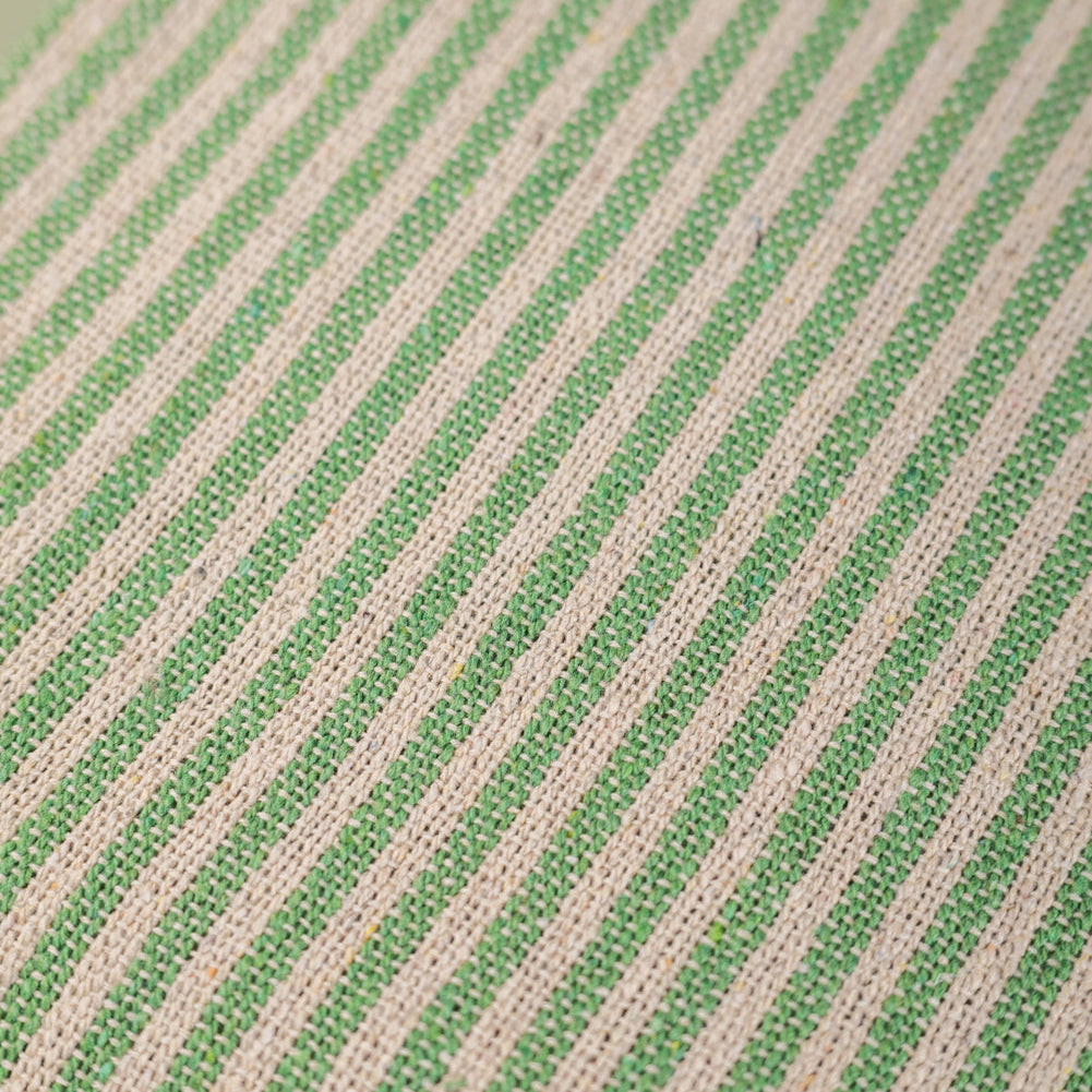 Close-up of green and beige striped fabric texture