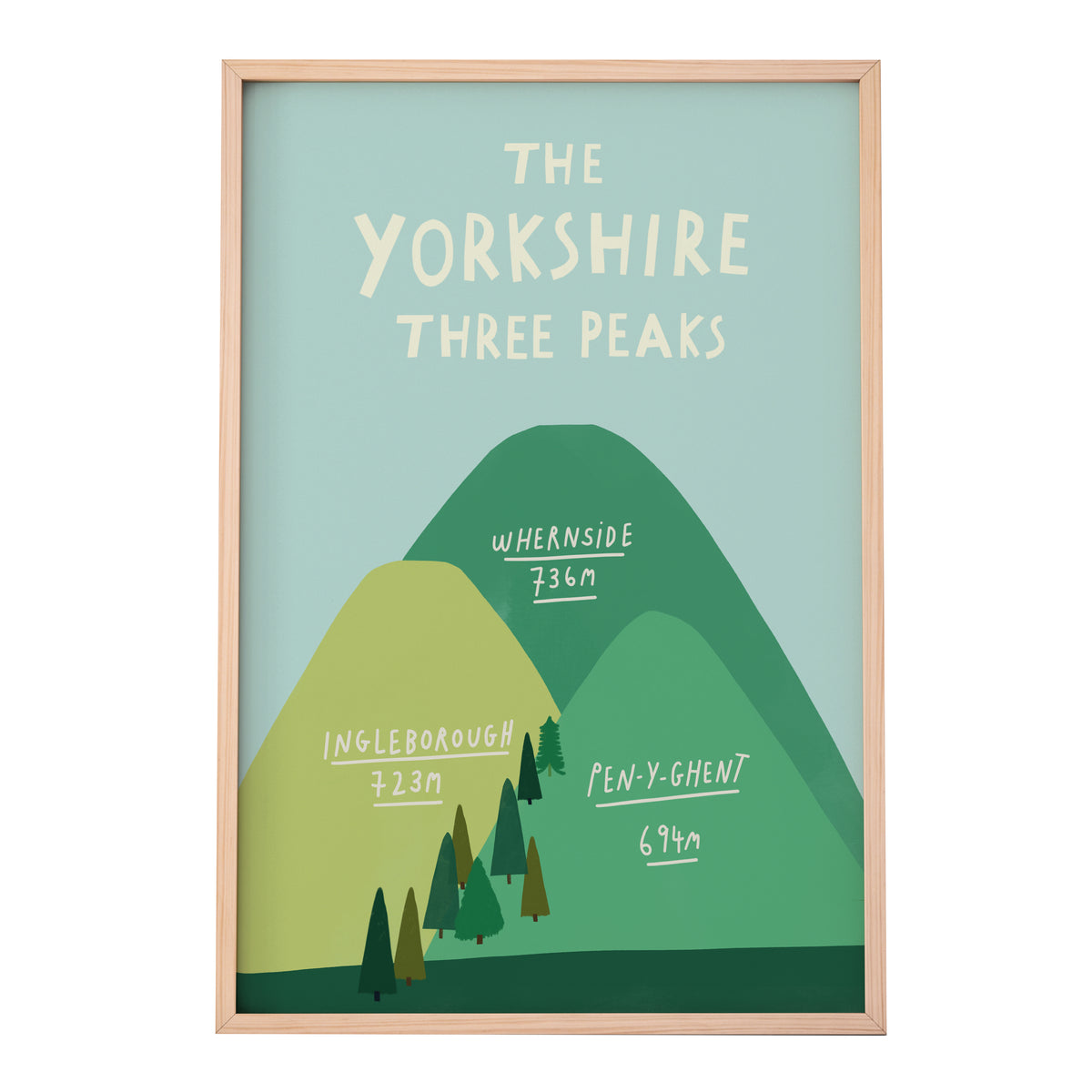 image of an illustrative art print inspired by the Yorkshire Three Peaks a famous walk