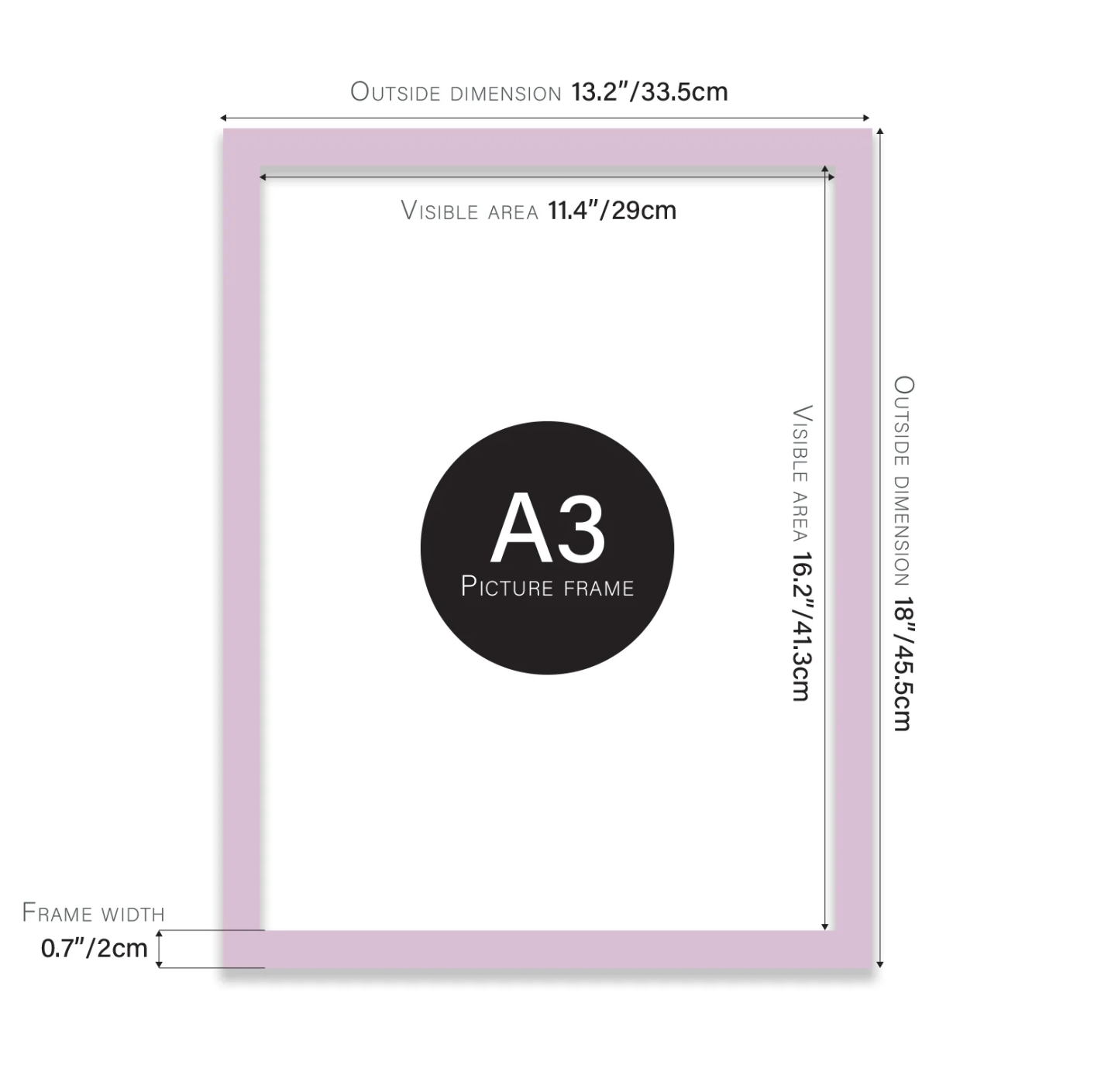 Dimensions of a picture frame with A3 label