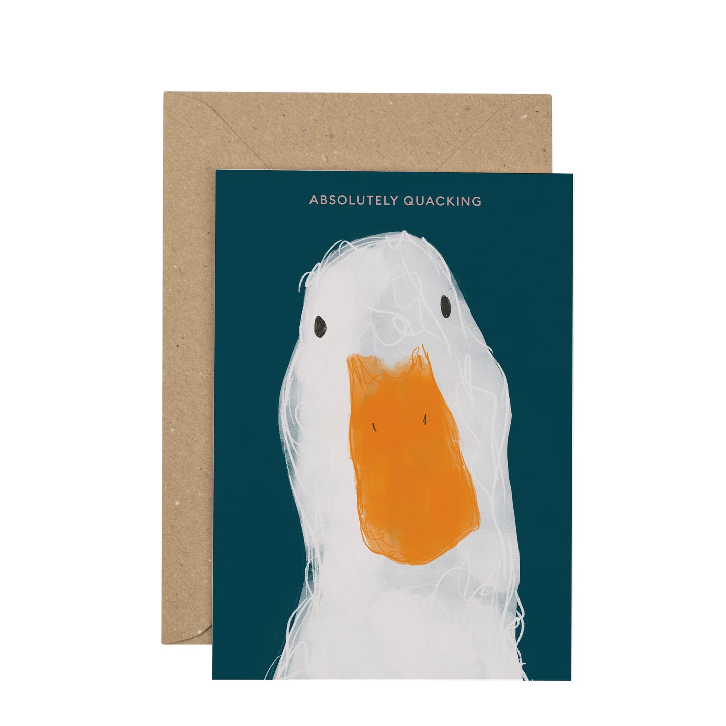 Card with a duck illustration and 'Absolutely Quacking' text, featuring a brown envelope.