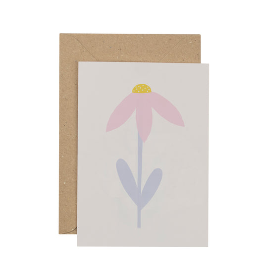 Card with a pink flower design on a white background