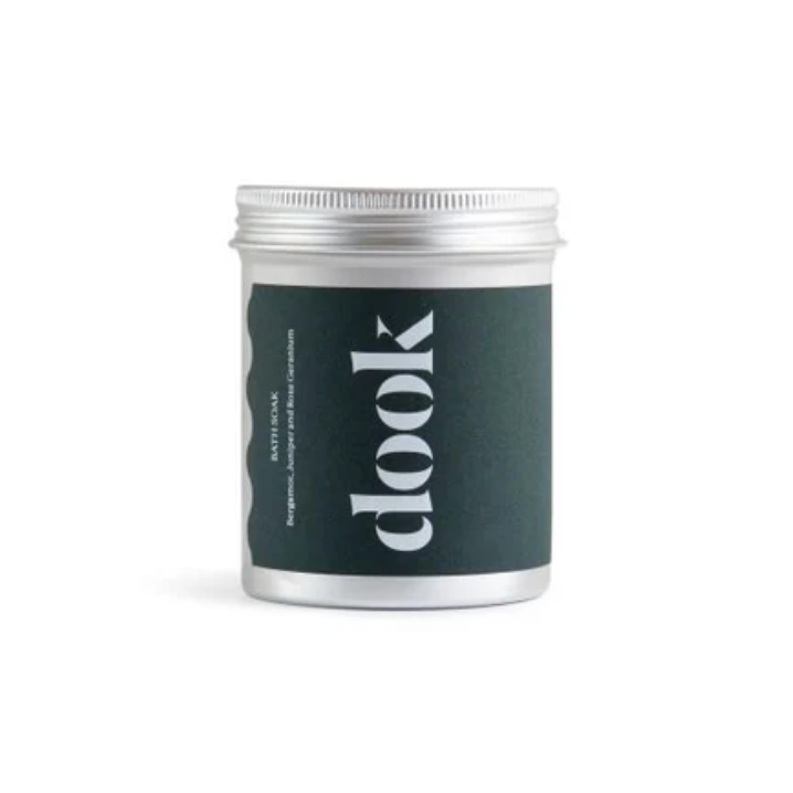 Jar of dook bath salts on a white background