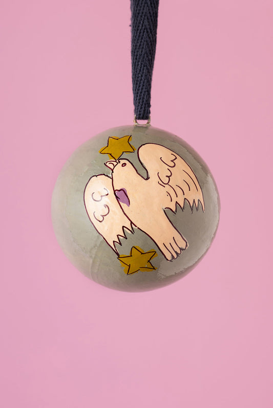 Decorative ornament with dove and stars handpained