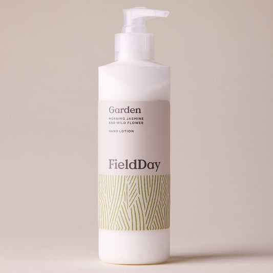 FieldDay bottle of Garden hand lotion on a light background