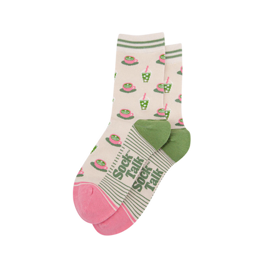 Sock with watermelon pattern and pink toes on a white background