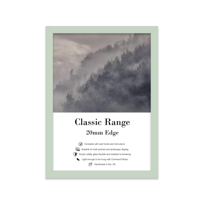 Framed artwork with a green border on a white background