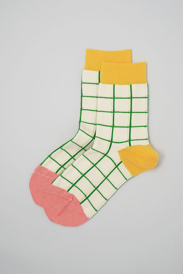 Ladies Socks - Grid Cream