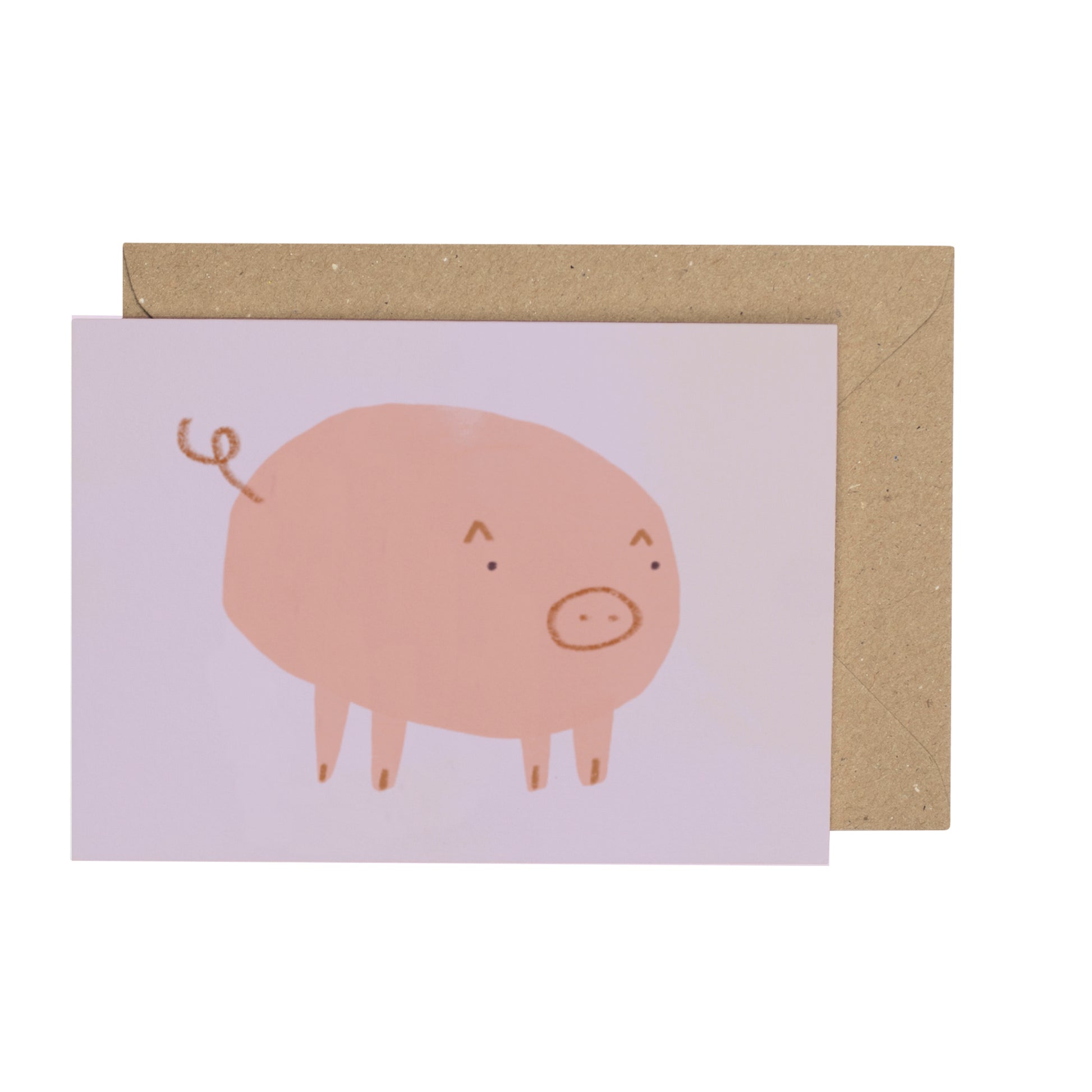 Card with a pink pig illustration on a white background
