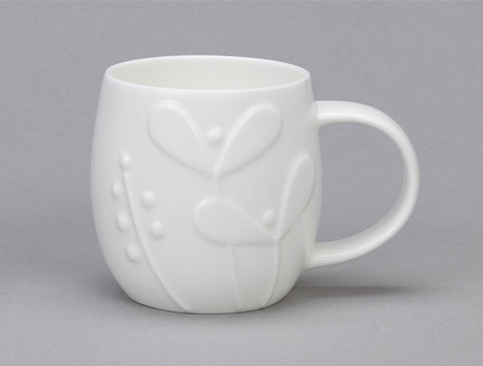 White bone china mug with 3d seedling design 
