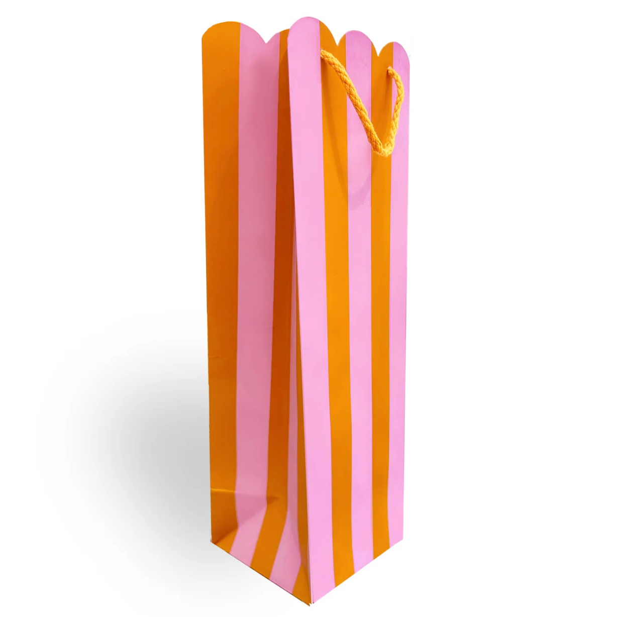 Striped gift bag with citrus colour scheme on a white background