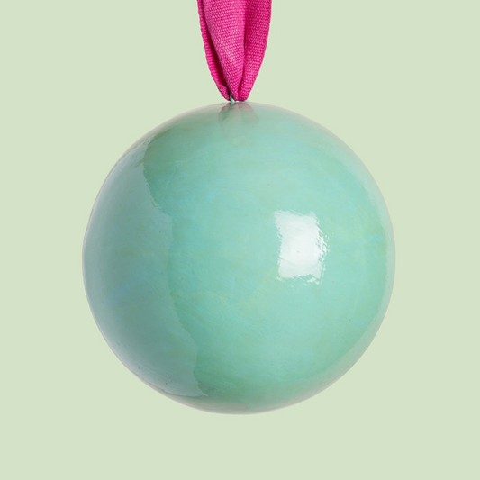 wonderful handmade baubles are made from papier mache using recycled paper.
