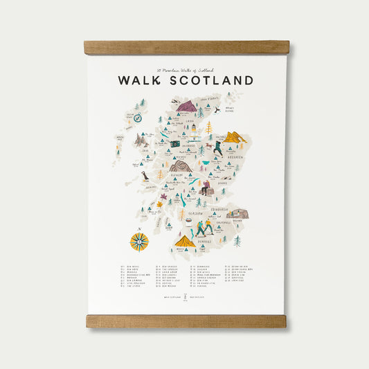 Map of Scotland with illustrations and text on a white background