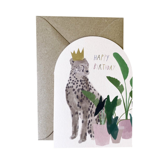 Cheetah 'Happy Birthday' Botanical card